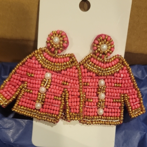 Handmade Beautiful Pink And Gold Beaded Pierced Earrings‎ - Picture 1 of 3
